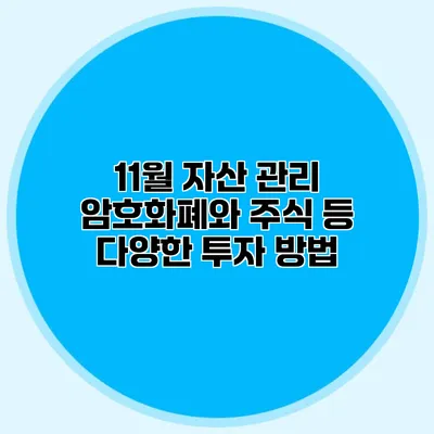 11월 자산 관리 암호화폐와 주식 등 다양한 투자 방법