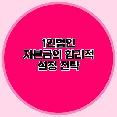 1인법인 자본금의 합리적 설정 전략