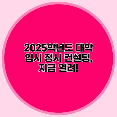 2025학년도 대학 입시 정시 컨설팅, 지금 열려!