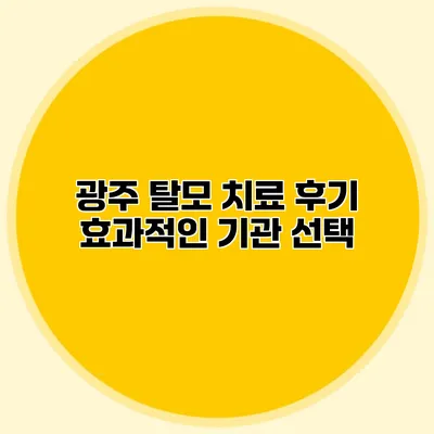 광주 탈모 치료 후기 효과적인 기관 선택