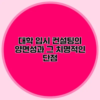 대학 입시 컨설팅의 양면성과 그 치명적인 단점