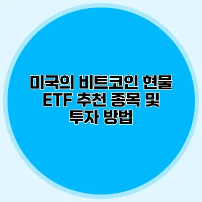 미국의 비트코인 현물 ETF 추천 종목 및 투자 방법