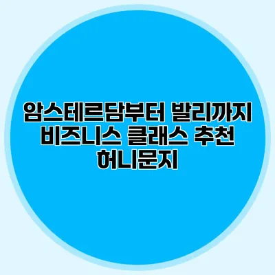 암스테르담부터 발리까지 비즈니스 클래스 추천 허니문지