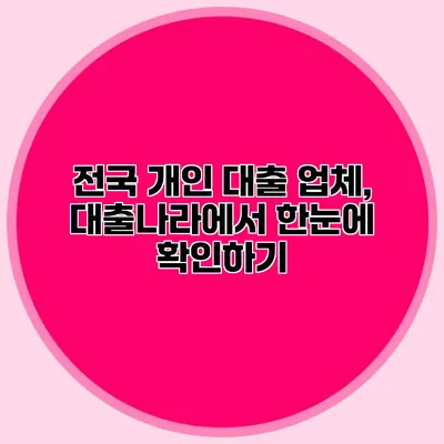 전국 개인 대출 업체, 대출나라에서 한눈에 확인하기