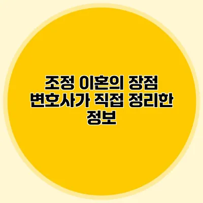 조정 이혼의 장점 변호사가 직접 정리한 정보