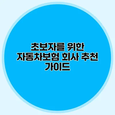 초보자를 위한 자동차보험 회사 추천 가이드