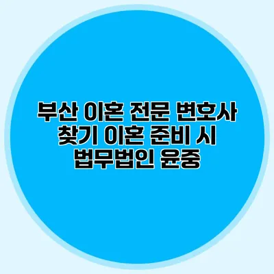 부산 이혼 전문 변호사 찾기 이혼 준비 시 법무법인 윤중