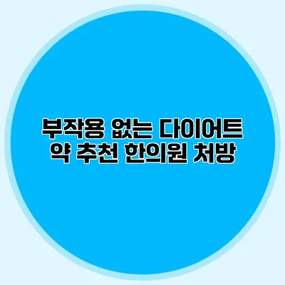 부작용 없는 다이어트 약 추천 한의원 처방