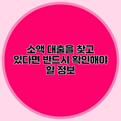 소액 대출을 찾고 있다면 반드시 확인해야 할 정보